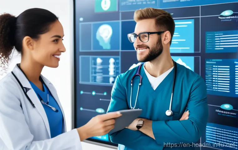 보건의료행정사 현업에서 겪는 에피소드 - **Prompt:** A calm and empathetic female healthcare administrator, mid-30s, with a warm smile and ki...